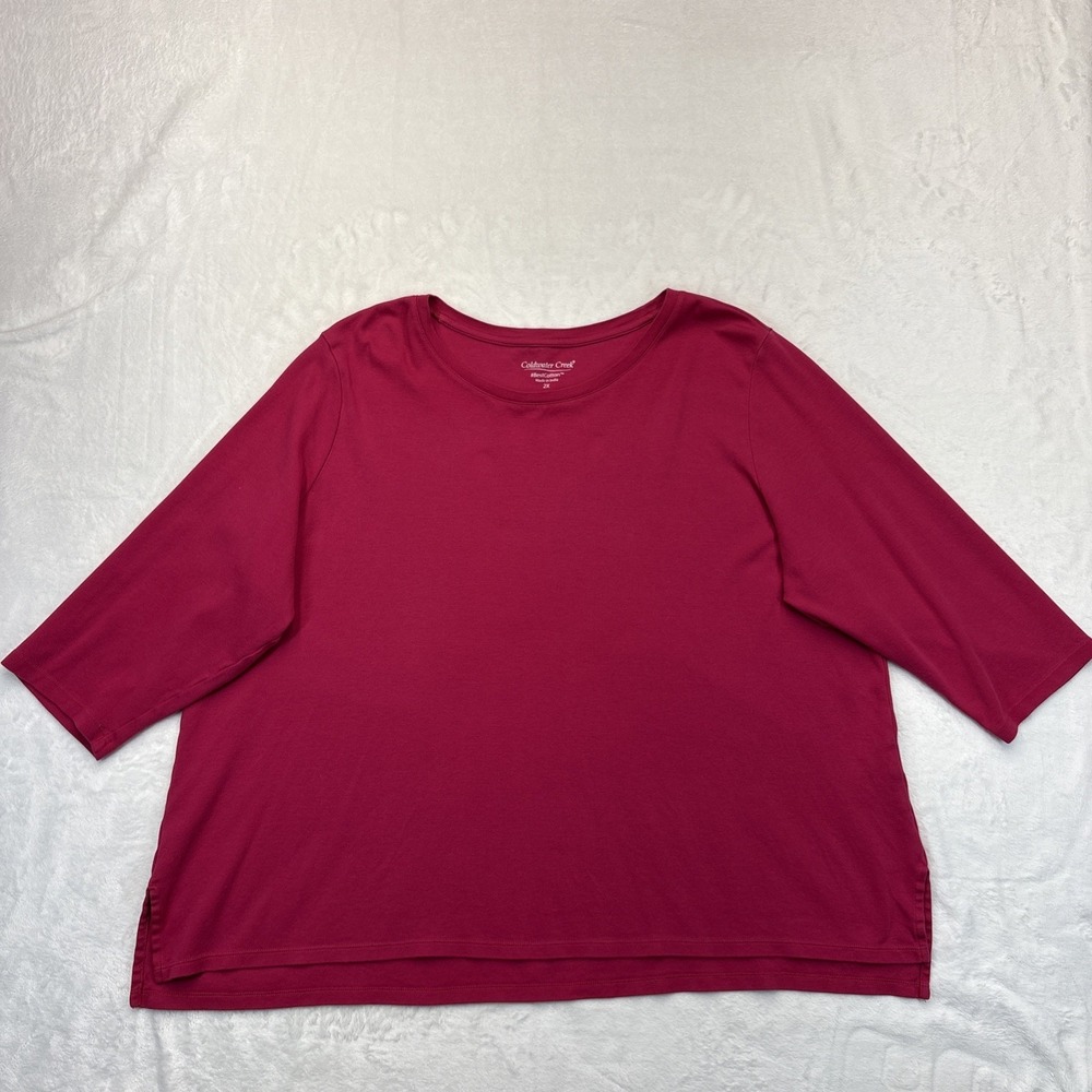 Coldwater Creek Womens 2X Top Pink 3/4 Sleeve Cotton Crew Neck Tee Everyday Top
